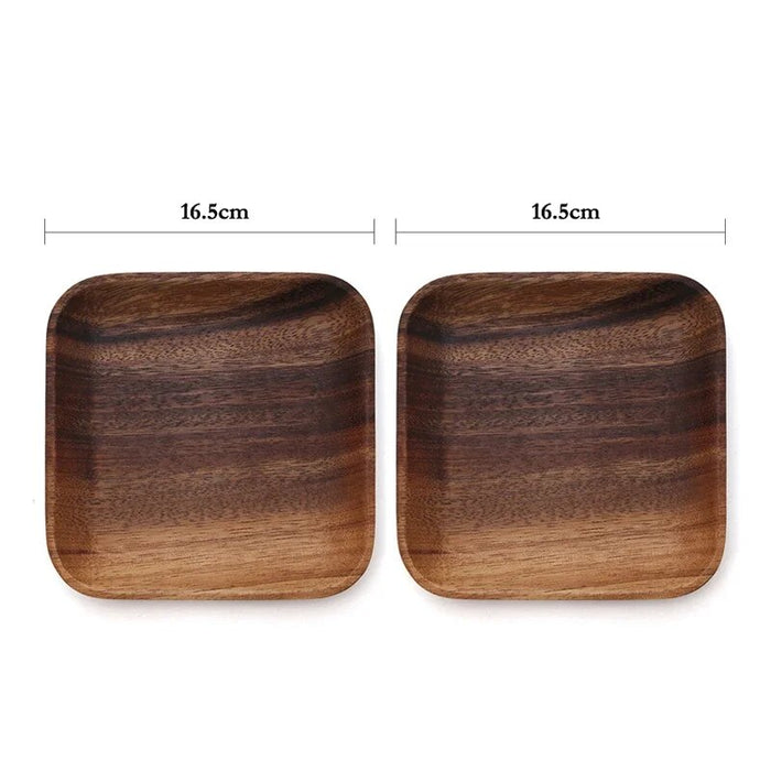 Anygleam Brown 2pcs Square Wooden Plate Serving Tray Food Kitchen Tableware