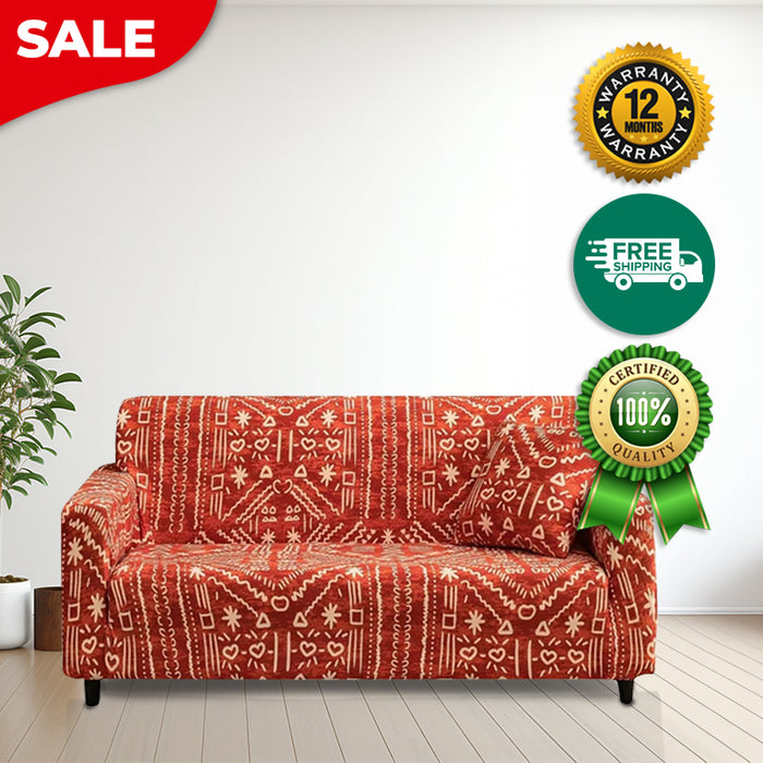 Anyhouz Sofa Cover Red Printed Christmas Design Non Slip Stretchable Slipcover