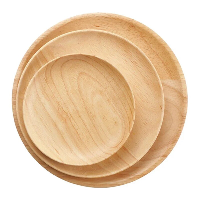 Anygleam Natural Wood 3pcs Round Wooded  Plates Food Kitchen Tableware