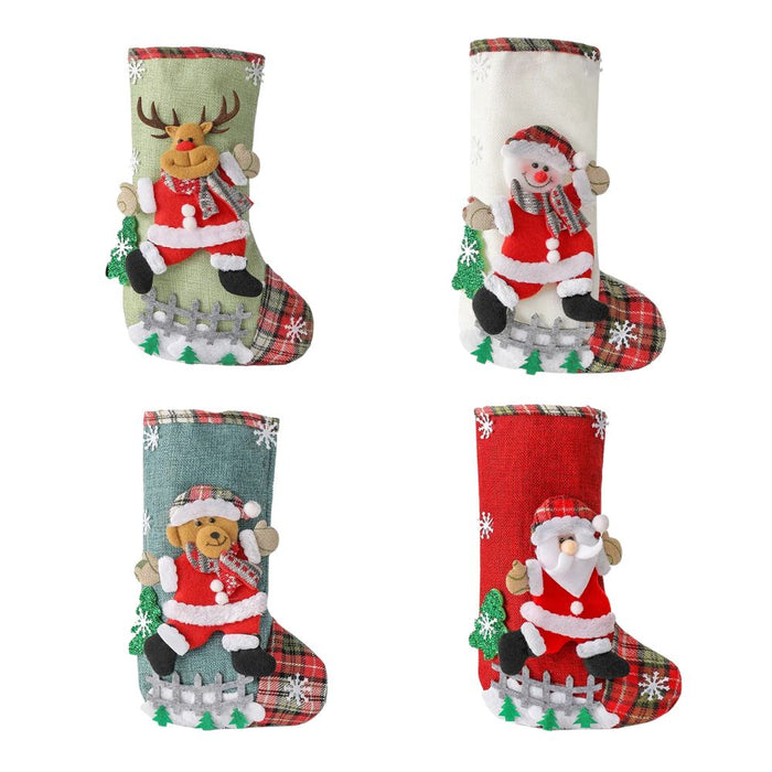 Anyhouz Christmas Stockings Plush Hanging Socks Candy Gift Bag Ornament