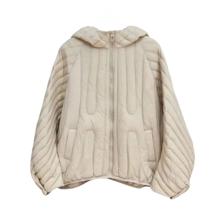 Anychic Puffer Jacket Beige Womens Oversize Ultra Light Down Warm Winter Hooded Coat