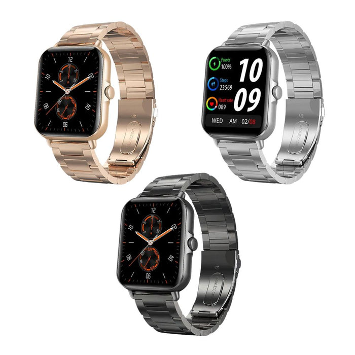 Anyco Smartwatch Metal Link Band with 1Pc  Free Silica Gel Strap Waterproof Fitness Wristwatch