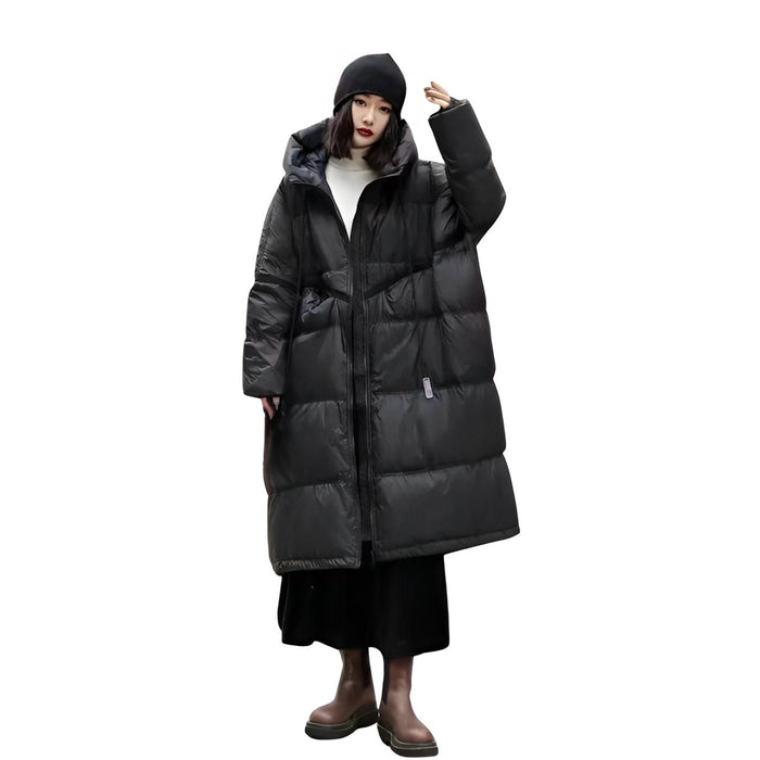 Anychic Puffer Jacket Black Womens Oversize Down Thick Warm Hooded Long Winter Coat