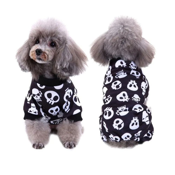 Anywags Pet Clothes Black Halloween Skull Dog Cat Jumpsuit Outfit Holiday Costume Accessories