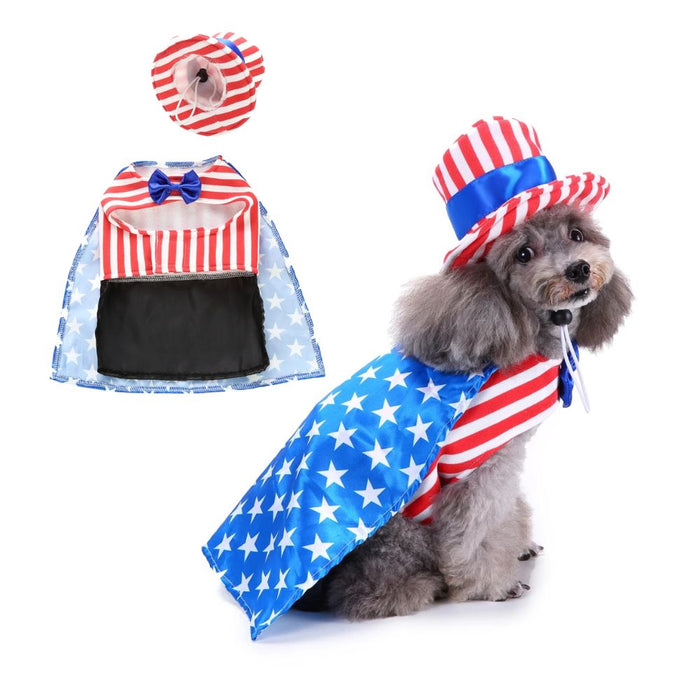 Anywags Pet Clothes American Flag Themed With Hat Dog Cat Cape Outfit Holiday Costume Accessories