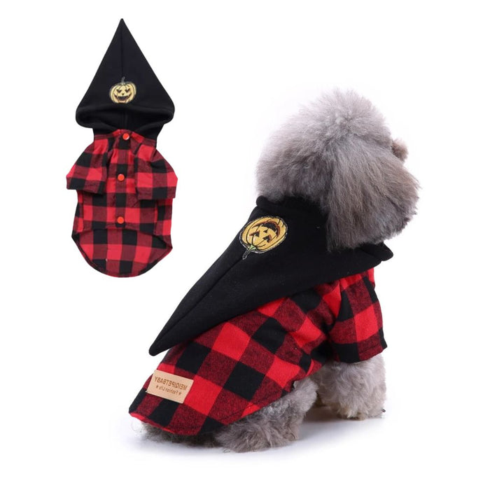 Anywags Pet Clothes Black And Red Plaid Shirt With Cape Dog Cat Outfit Holiday Costume Accessories