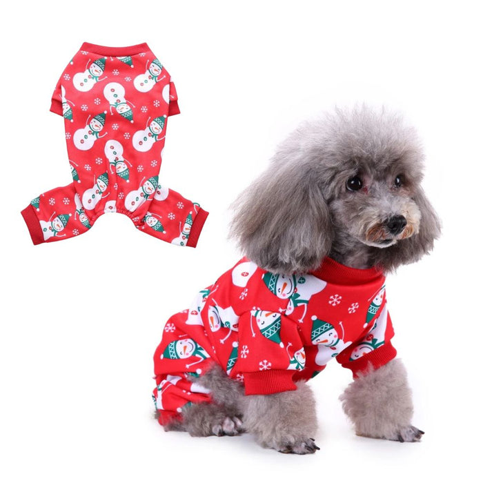 Anywags Pet Clothes Red Snowmen Print Dog Cat Christmas Outfit Holiday Accessories