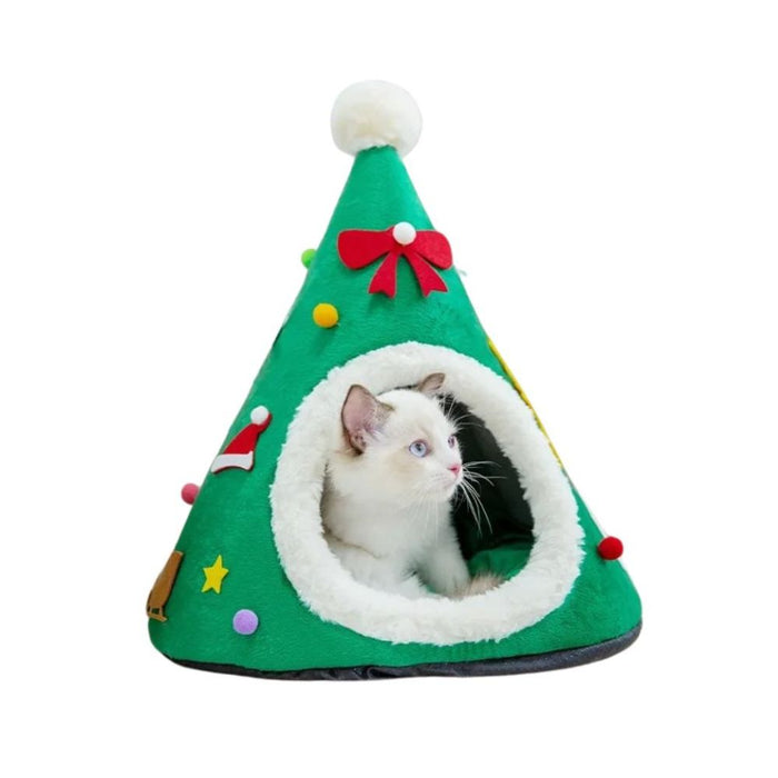 Anywags Pet Bed Light Green With Ribbon Christmas Soft Winter Cat Cushion Mat