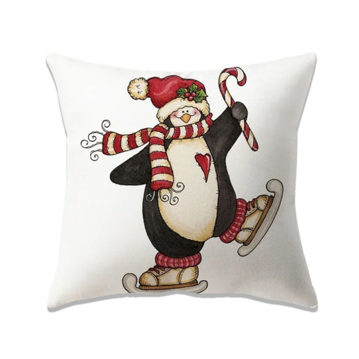 Anyhouz Pillowcase White Penguin With Santa Hat Christmas Cotton Polyester Cushion Cover