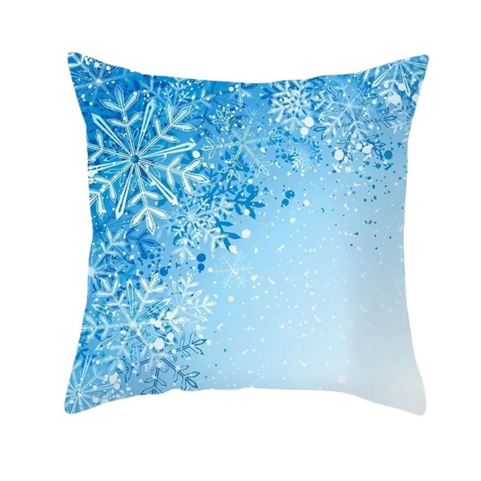 Anyhouz Pillowcase Blue with White Snowflake Christmas Winter Cotton Polyester Cushion Cover