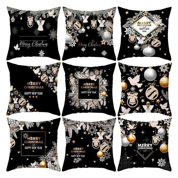 Anyhouz Pillowcase Black Festive Merry Christmas Snowflake Print Cotton Polyester Cushion Cover