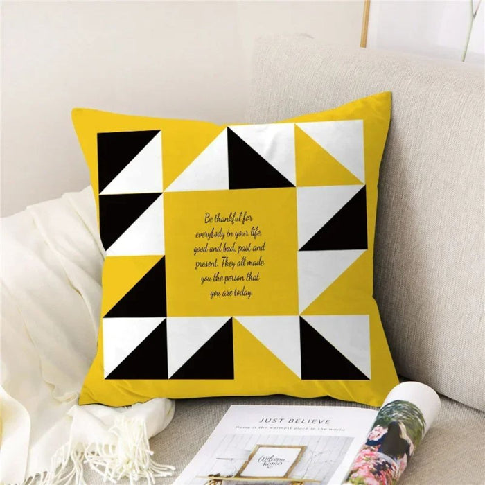 Anyhouz Pillowcase Yellow Geometric Quoted Cotton Polyester Cushion Cover