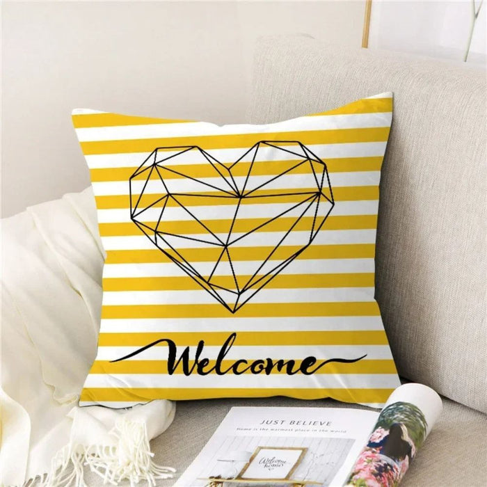 Anyhouz Pillowcase Yellow White Stripe Cotton Polyester Cushion Cover