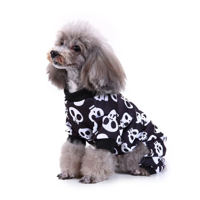 Anywags Pet Clothes Black Halloween Skull Dog Cat Jumpsuit Outfit Holiday Costume Accessories