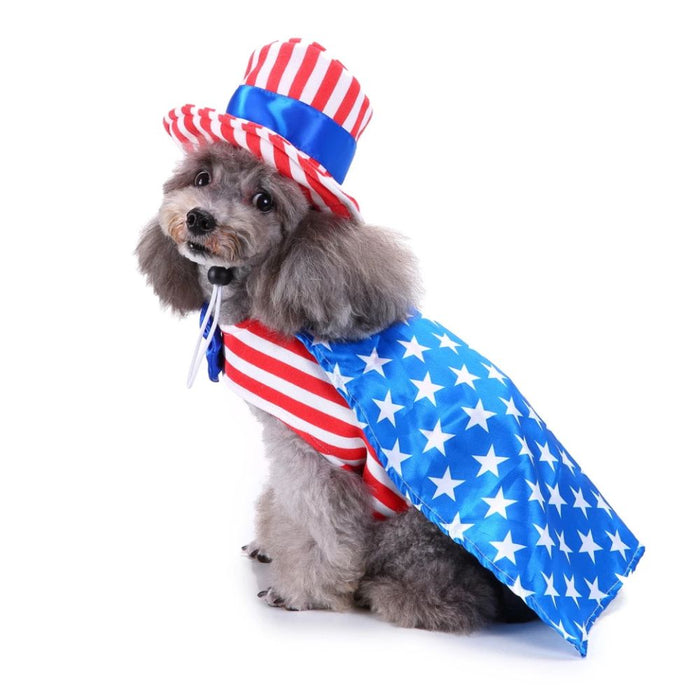 Anywags Pet Clothes American Flag Themed With Hat Dog Cat Cape Outfit Holiday Costume Accessories