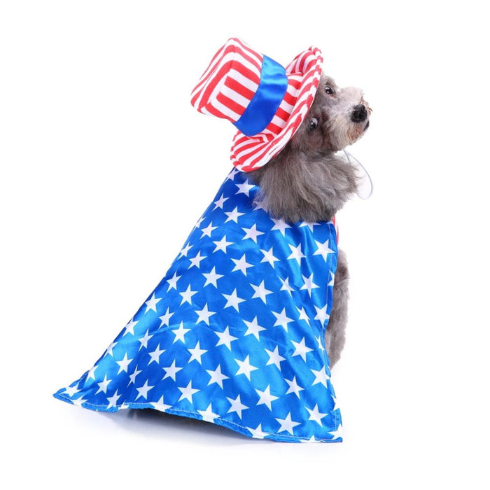 Anywags Pet Clothes American Flag Themed With Hat Dog Cat Cape Outfit Holiday Costume Accessories