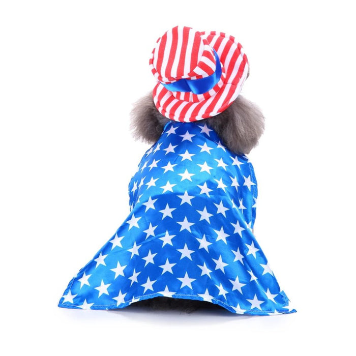 Anywags Pet Clothes American Flag Themed With Hat Dog Cat Cape Outfit Holiday Costume Accessories