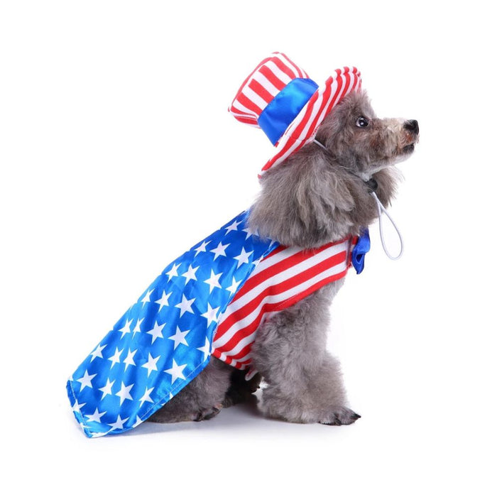 Anywags Pet Clothes American Flag Themed With Hat Dog Cat Cape Outfit Holiday Costume Accessories