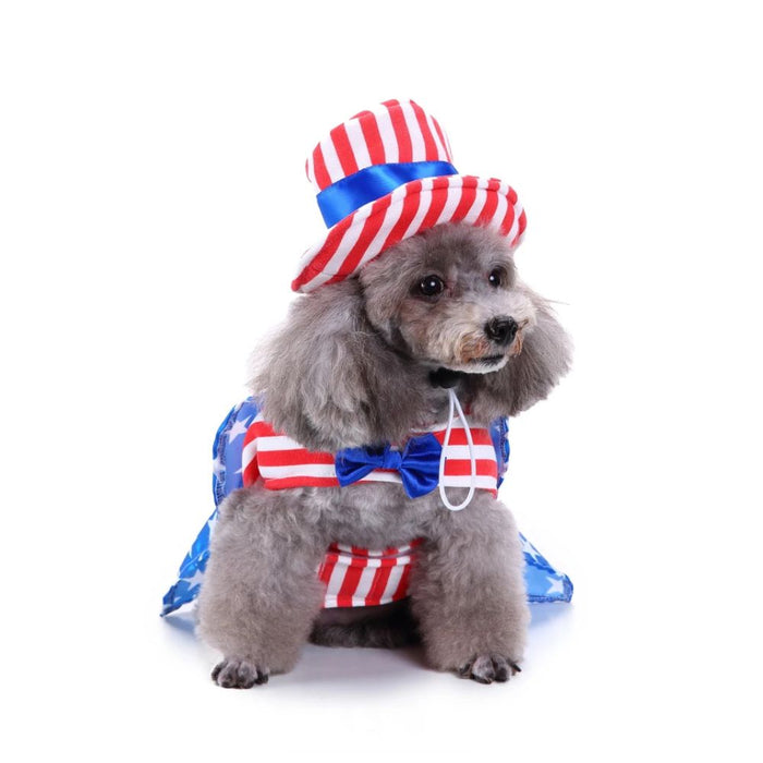 Anywags Pet Clothes American Flag Themed With Hat Dog Cat Cape Outfit Holiday Costume Accessories