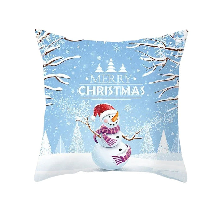 Anyhouz Pillowcase Sky Blue Snowman Christmas Winter Cotton Polyester Cushion Cover