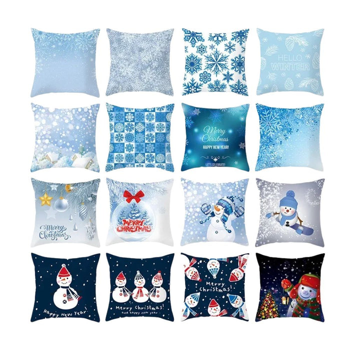 Anyhouz Pillowcase Sky Blue Snowman Christmas Winter Cotton Polyester Cushion Cover