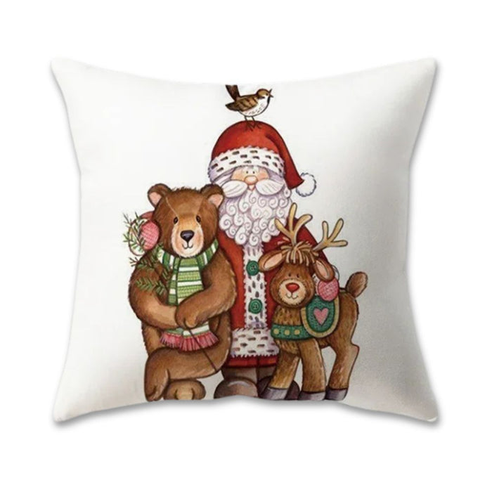 Anyhouz Pillowcase White Santa Claus Bear Christmas Cotton Polyester Cushion Cover