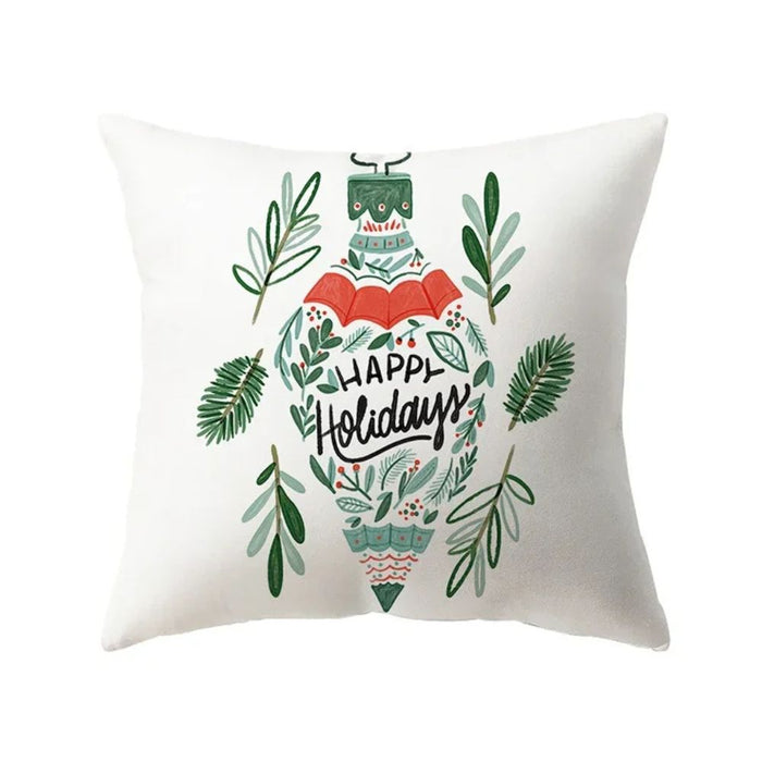 Anyhouz Pillowcase White Happy Holiday Print Christmas Cotton Polyester Cushion Cover