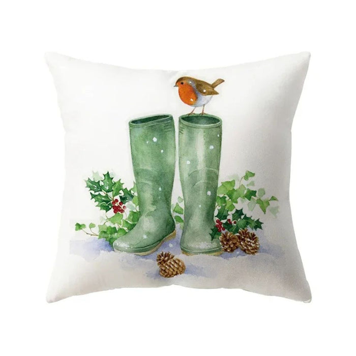 Anyhouz Pillowcase White Boots Print Christmas Cotton Polyester Cushion Cover