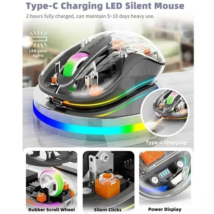 Anymob Mouse Transparent Type C Wireless Bluetooth Tri Mode with Mute LED Lamp