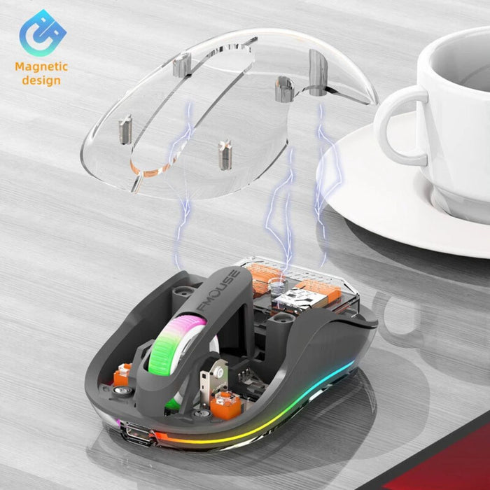 Anymob Mouse Transparent Type C Wireless Bluetooth Tri Mode with Mute LED Lamp