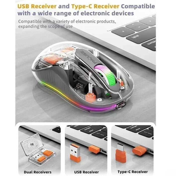 Anymob Mouse Transparent Type C Wireless Bluetooth Tri Mode with Mute LED Lamp