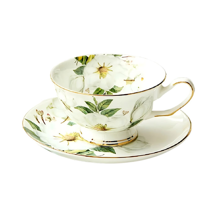 Anygleam Tea Cup Set White Ceramic With Saucer 5.7oz Drinkware