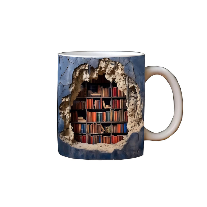 Anygleam Coffee Mug Blue 3D Bookshelf Print Ceramic Drinkware