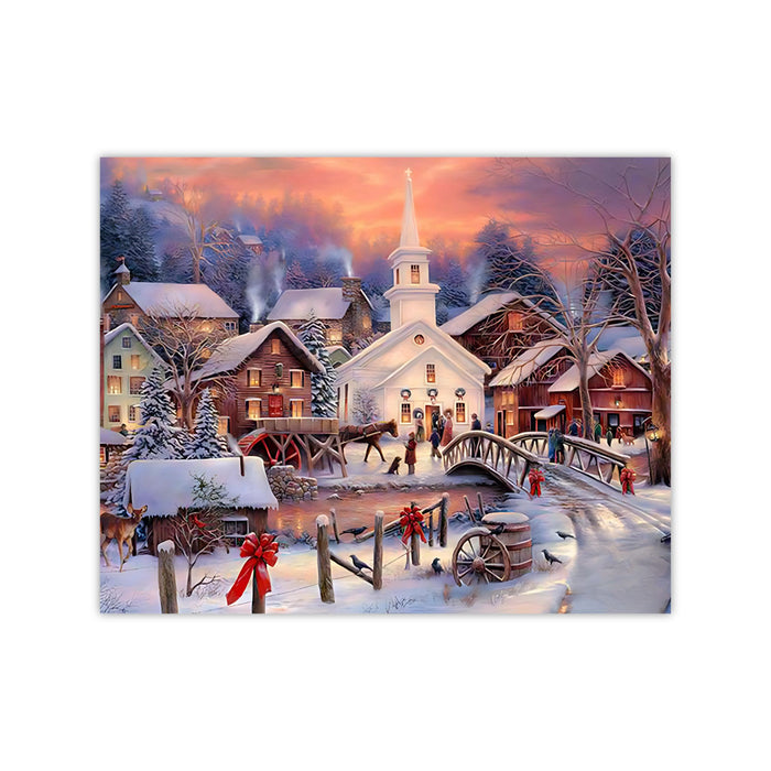 Anyhouz Tapestry Snowy Christmas Village Bohemian Wall Art Painting Home Decoration