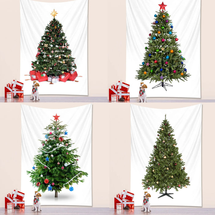 Anyhouz Tapestry Christmas Tree Design With Red Blue Ornaments Bohemian Wall Art Home Decoration