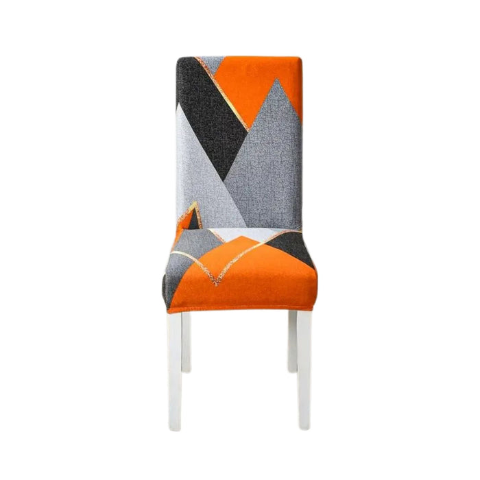 Anyhouz Chair Cover Orange Gray Geometric Design Elastic Slipcover Dining Decor