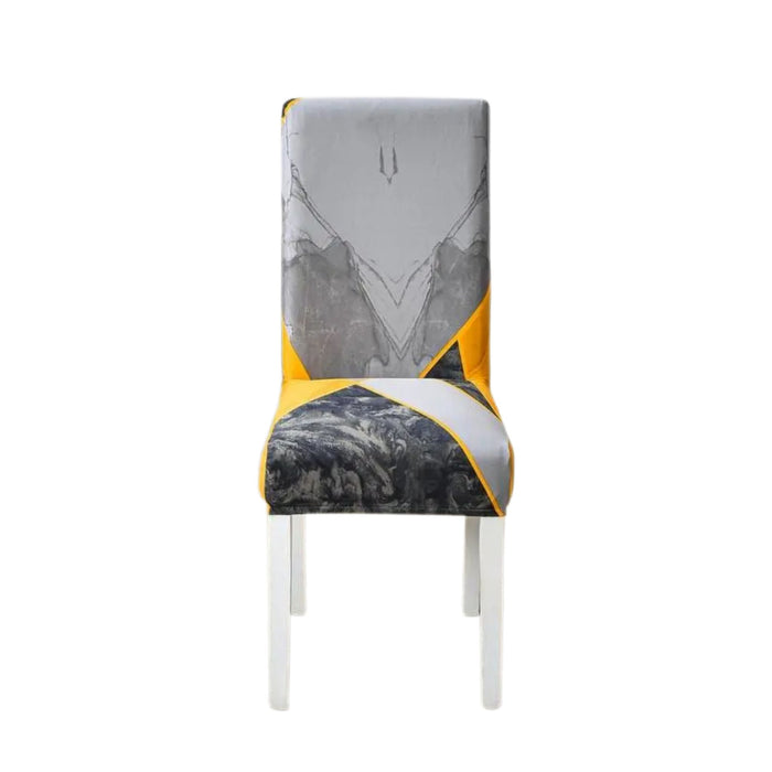 Anyhouz Chair Cover Yellow Gray Abstract Print Elastic Slipcover Dining Decor