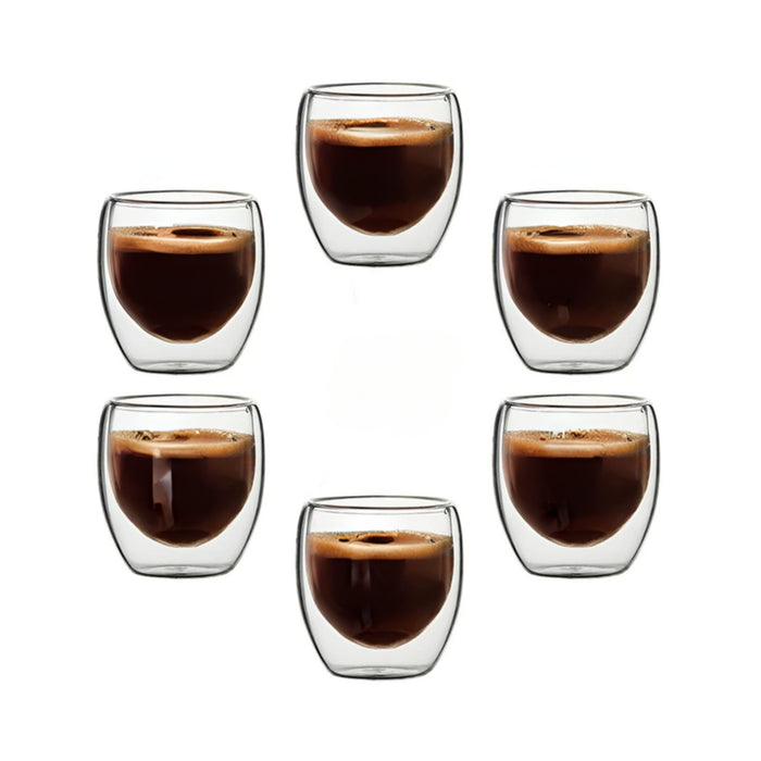 Anygleam Tea Cups 6Pcs Insulated Espresso Double Wall Shot Glass Drinkware