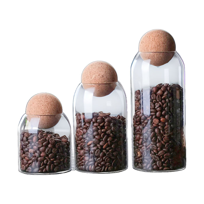 Anygleam Condiments Container 3Pcs Glass Jar Storage With Cork Ball Lids Canister