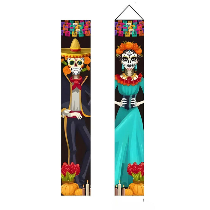 Anyhouz Halloween Skeleton Porch Sign 2Pcs Hanging Decoration