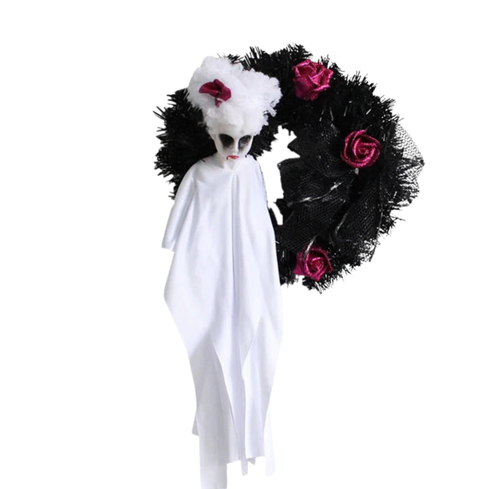 Anyhouz Halloween Hanging Decoration White Scary Ghost With Rose Flower Door Accessory