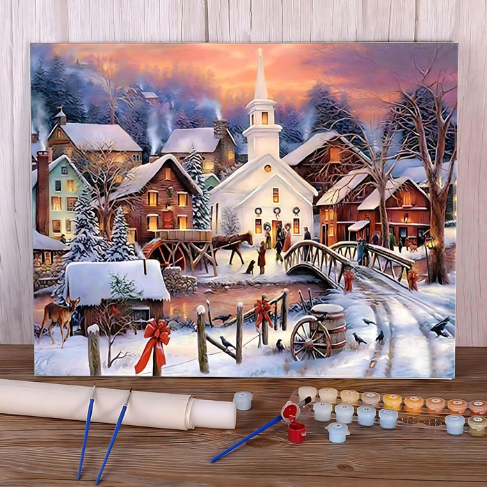 Anyhouz Tapestry Snowy Christmas Village Bohemian Wall Art Painting Home Decoration