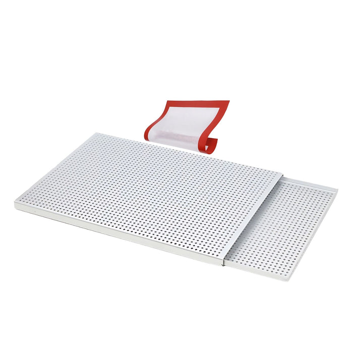 Anygleam Baking Tray With 1Pc Silicone Mat Silver Rectangular Perforated Pastry Sheet Pan With Hole