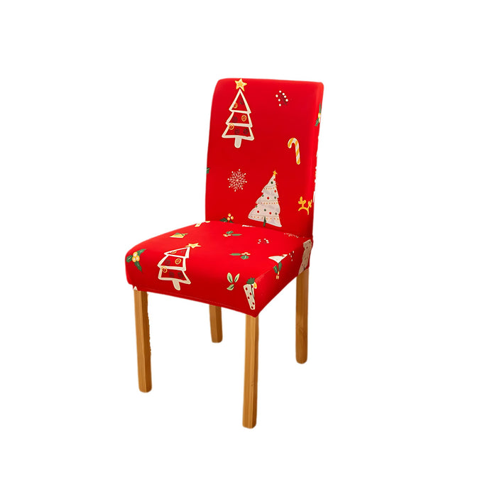 Anyhouz Chair Cover Red Christmas Tree Print Elastic Slipcover Dining Decor