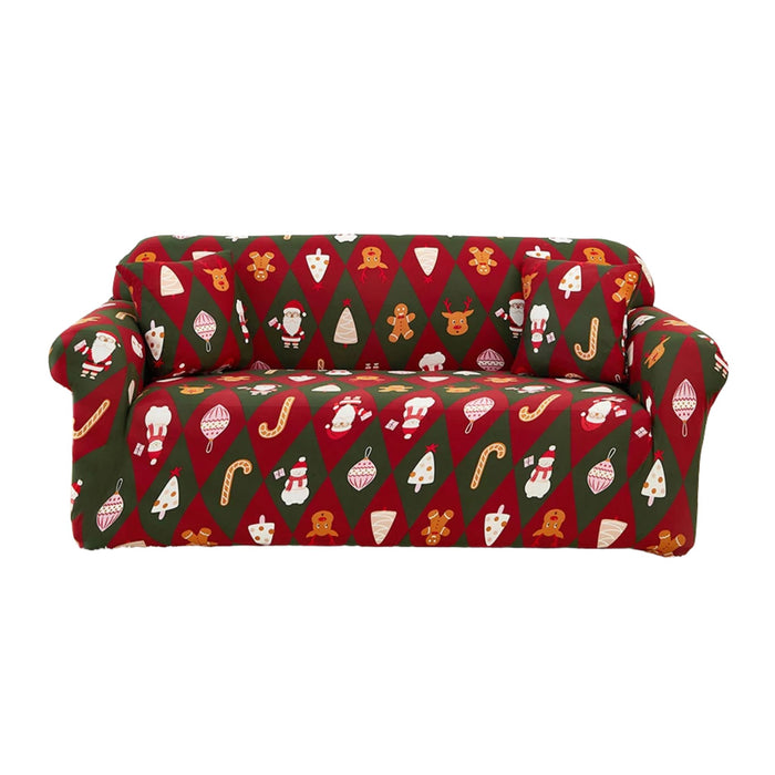 Anyhouz Sofa Cover Green Red Christmas Diamond Pattern Non Slip Stretchable Slipcover