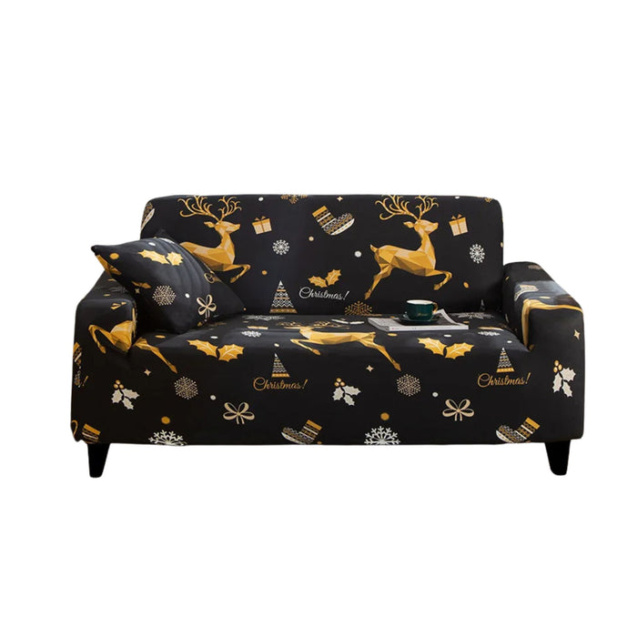 Anyhouz Sofa Cover Black Christmas Reindeer Design Non Slip Stretchable Slipcover