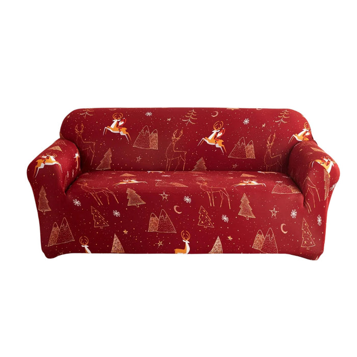 Anyhouz Sofa Cover Maroon Christmas Design Non Slip Stretchable Slipcover