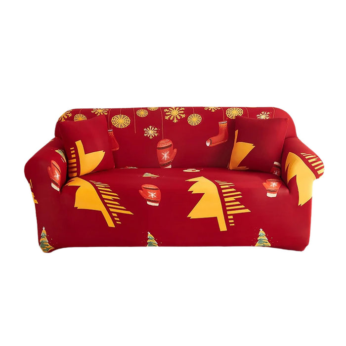 Anyhouz Sofa Cover Red Plaid Christmas Tree Bells Design Non Slip Stretchable Slipcover