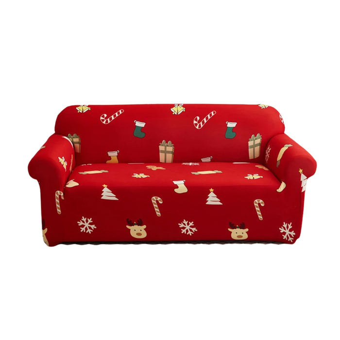 Anyhouz Sofa Cover Red Christmas Tree Snowflakes Design Non Slip Stretchable Slipcover