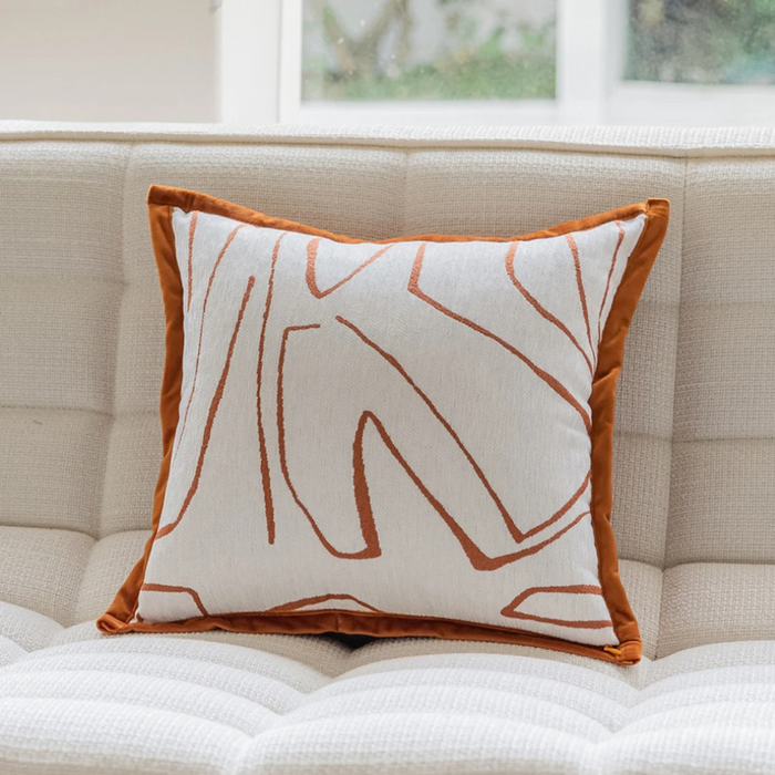 Anyhouz Pillowcase White With Orange Abstract Line Print Decorative Cushion Cover